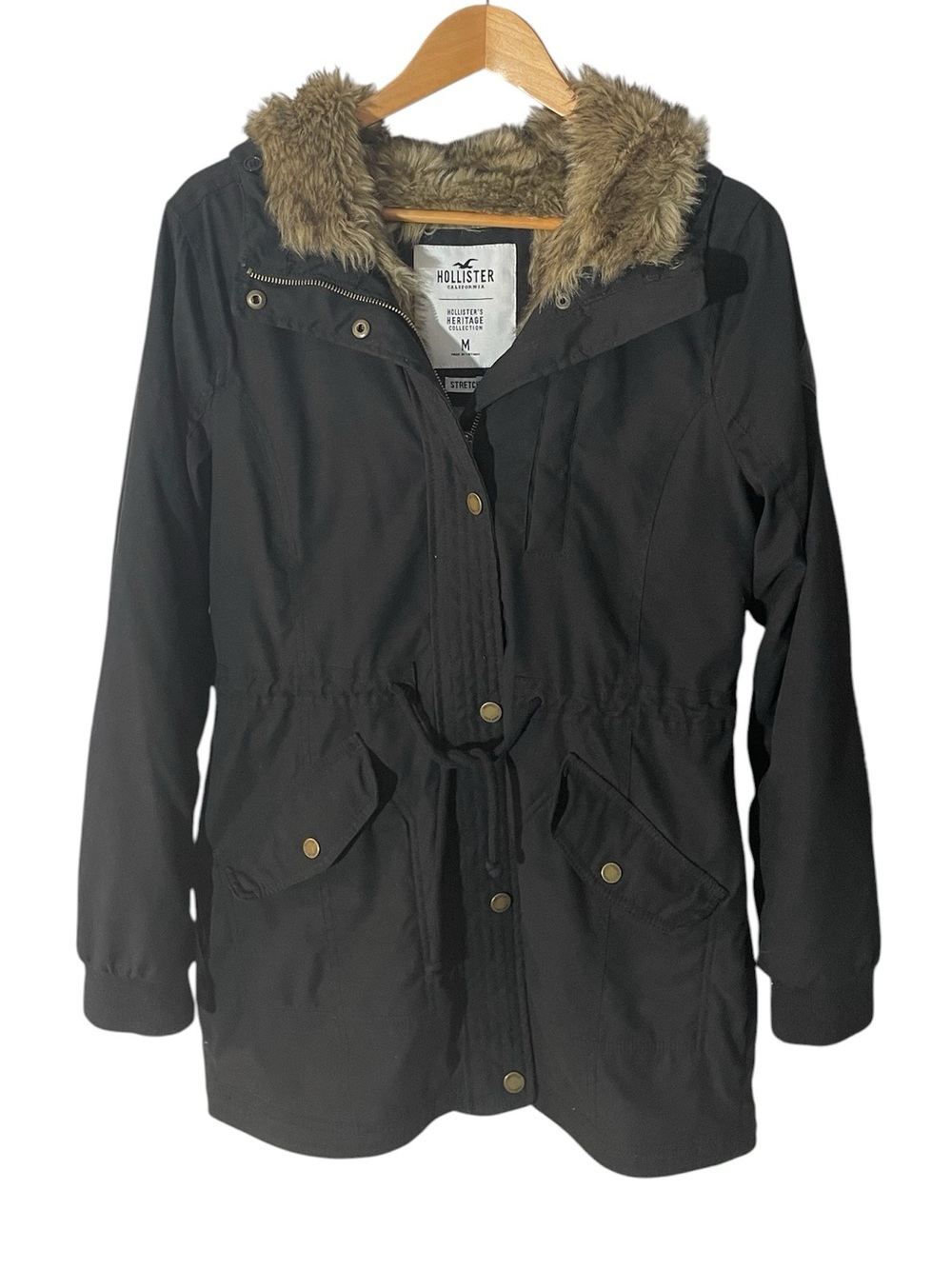 TT2- Hollister Black Utility Parka with Faux-Fur Hood Trim